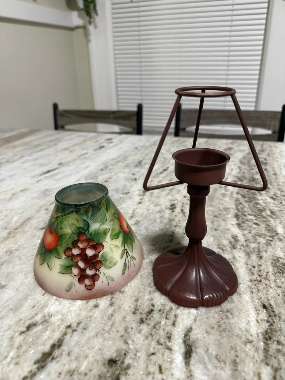 Vintage 7” Fruit & Grape Glass Shade Candle Lamp